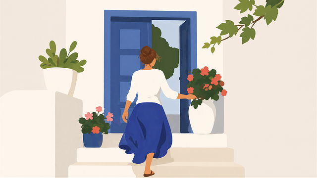 Free woman house entrance vector
