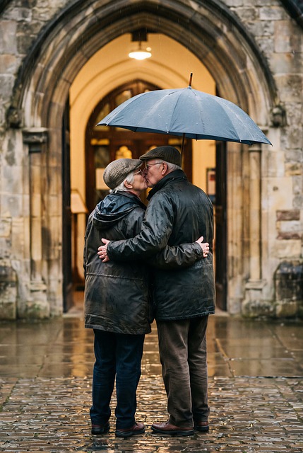 Free umbrella kiss couple illustration