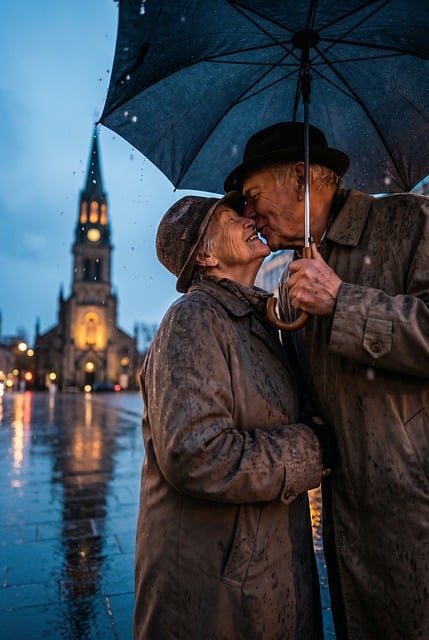 Free romance elderly umbrella illustration