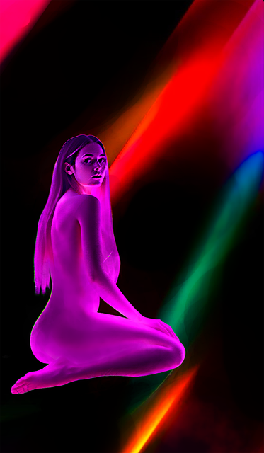 Chica, Holograma, Colores, Arcoíris, Luz