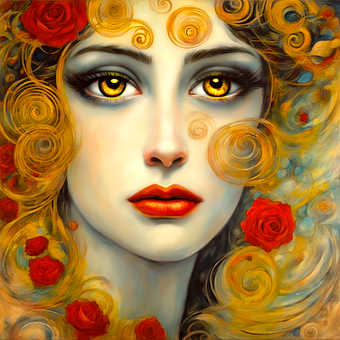 Retrato, Ojos Amarillos, Labios Rojos
