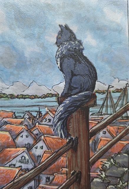 Gato, Negro, Puerto, Pueblo, Vista