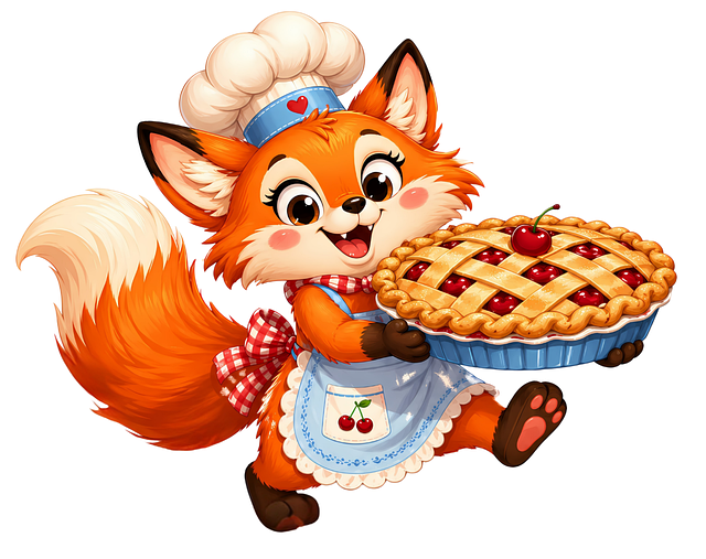 Free fox baking cherry pie illustration