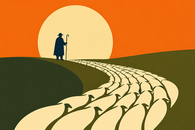 Free shepherd flock sunset illustration