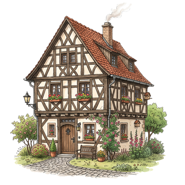 Free architecture half-timbered house traditional illustration