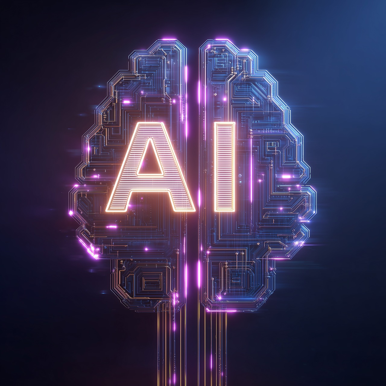 Free digital brain artificial intelligence neural network illustration