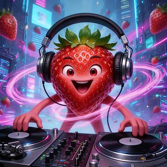 Erdbeere, Kopfhörer, Dj, Musik