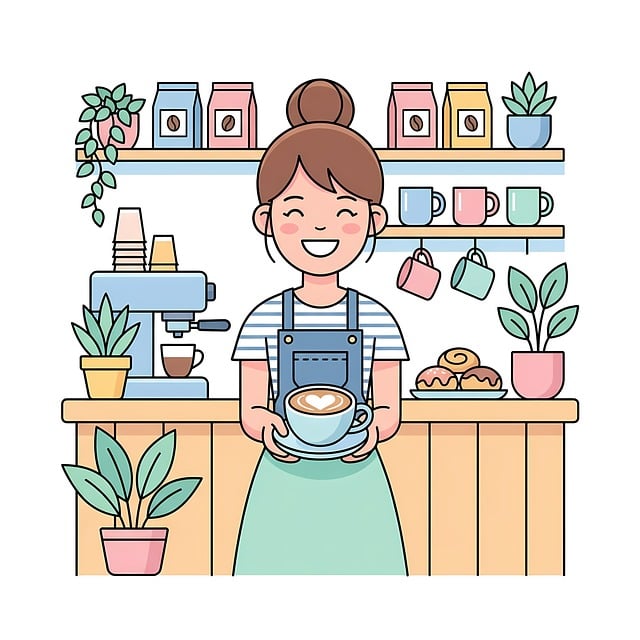 Barista, Café, Kaffeemaschine, Becher
