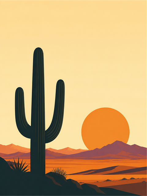Cactus, Woestijn, Zonsondergang