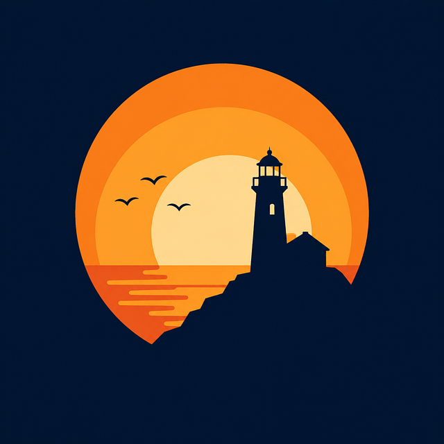 Free lighthouse sunset sea illustration