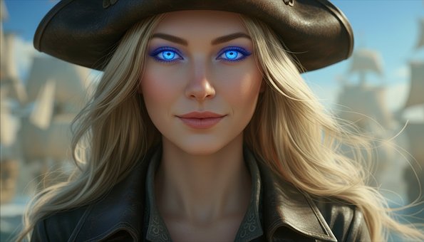 Женщина, Голубые Глаза, Шляпа, Пират