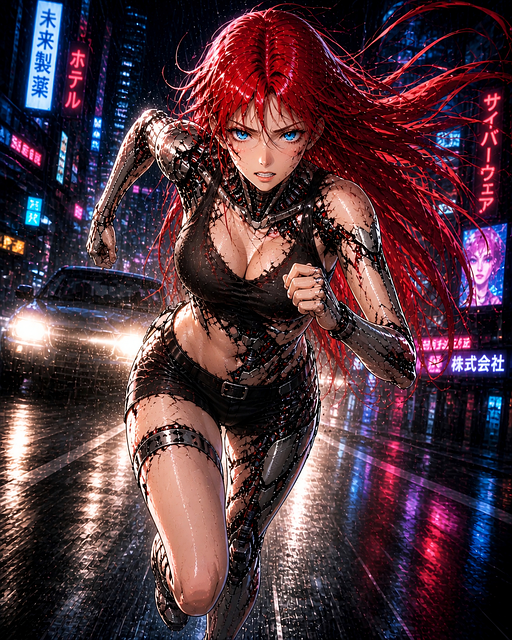 Behanie, Kyborg, Cyberpunk, Neón