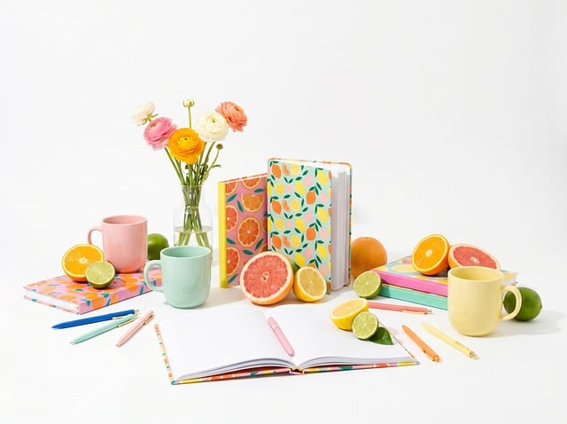 Cuaderno, Bolígrafo, Taza, Jarrón, Flor