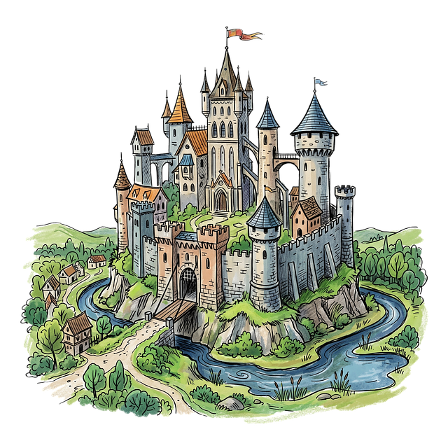 Free castle fortress river illustration