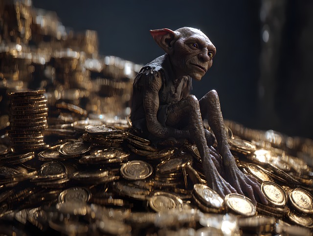 Free fantasy creature treasure gold coins illustration