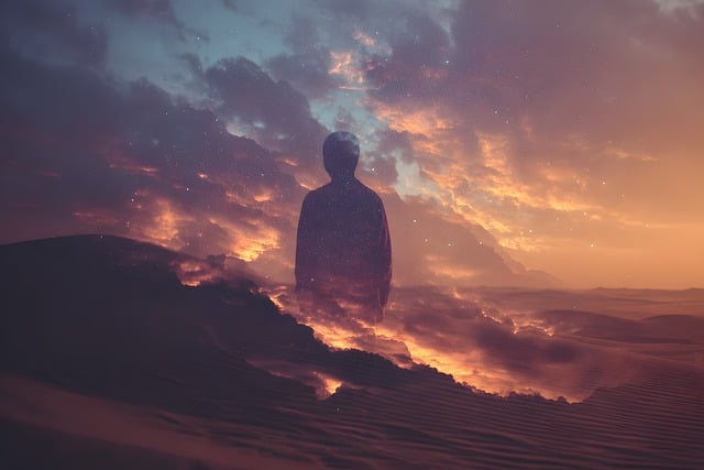 Free desert sunset double exposure illustration