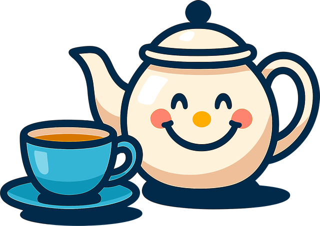 Lindo, Tetera, Taza, Dibujo Animado