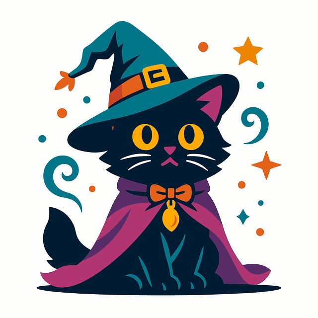 Free cat witch halloween vector