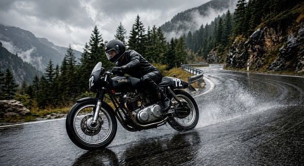 Free Motorcycle Riding In Rain illustration and picture
