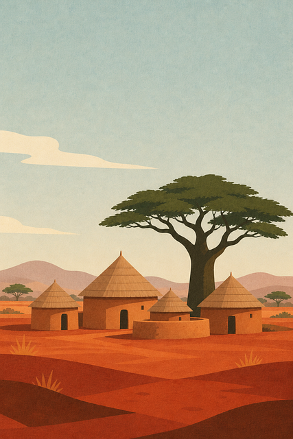 Free african village cultural scene baobab vector