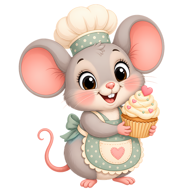Free mouse baking cupcake illustration