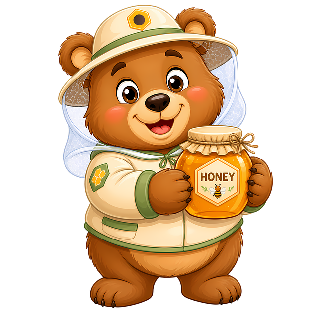 Free bear beekeeper honey jar illustration