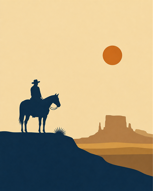 Cowboy, Cal, Deșert, Apus De Soare