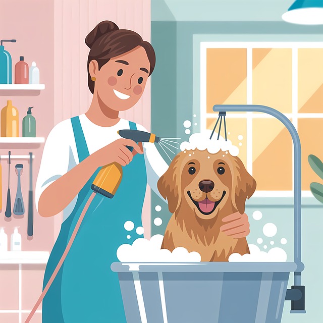 Free dog golden retriever dog bathing illustration