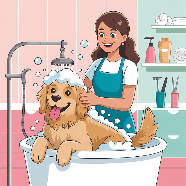 Free dog bathing dog grooming woman illustration