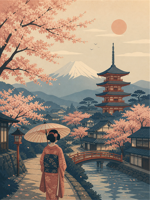 Download free HD stock image of Japan Sakura Free japan sakura mount fuji illustration
