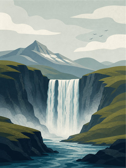 Free waterfall mountain landscape vector