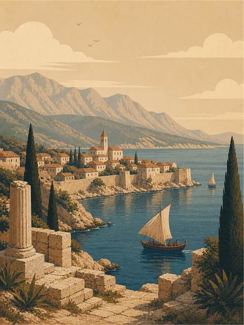 Free mediterranean coastal village adriatic vector