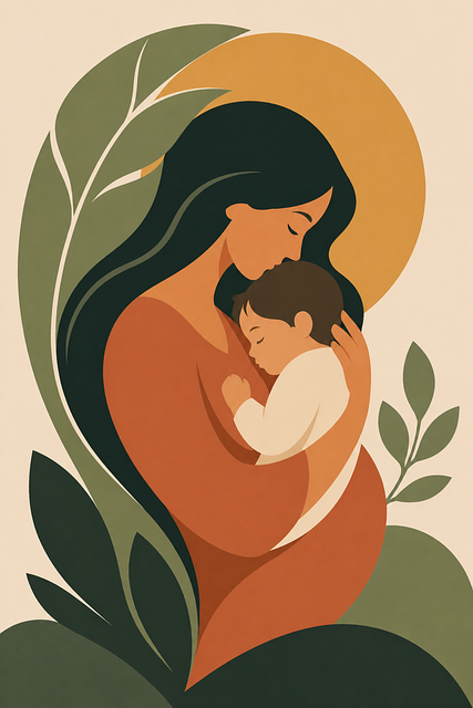 Free minimal illustration motherhood maternal love vector