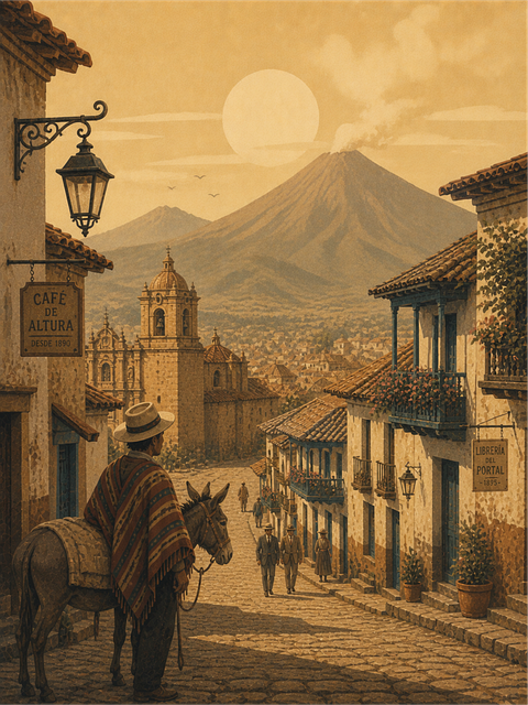Free colonial town volcano latin america vector