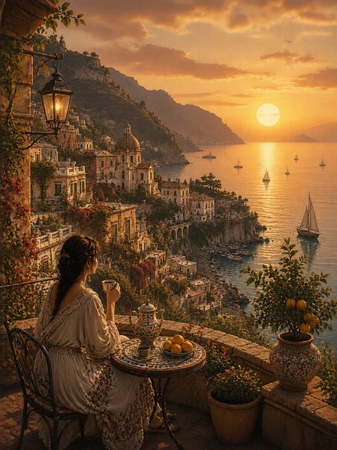 Free amalfi coast sunset nature vector