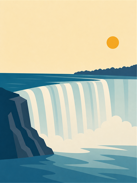 Free waterfall nature illustration minimal landscape vector