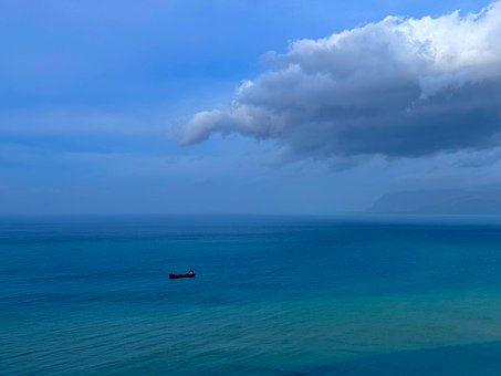 Meer, Ozean, Schiff, Wolken, Frachter