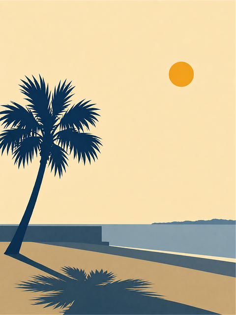 Free minimalist landscape tropical silhouette palm tree illustration