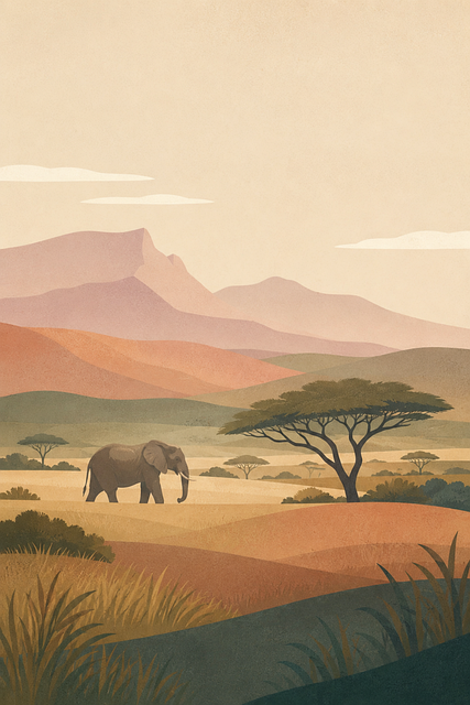 Free african savanna elephant silhouette acacia tree vector