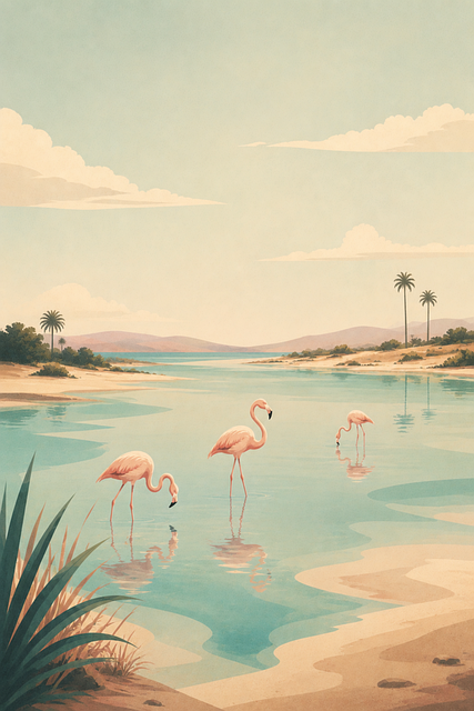 Free flamingos tropical lagoon oasis vector