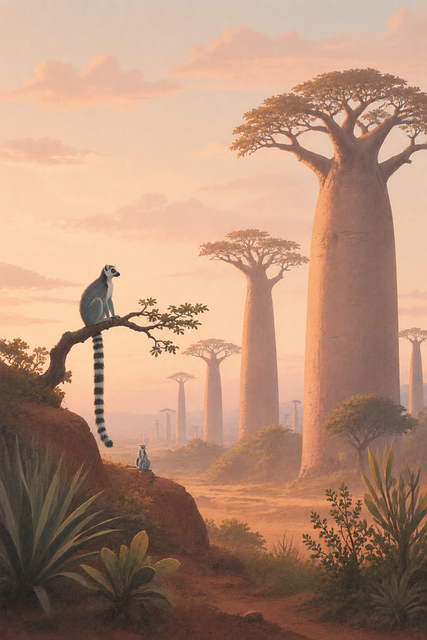 Free baobab lemur madagascar vector