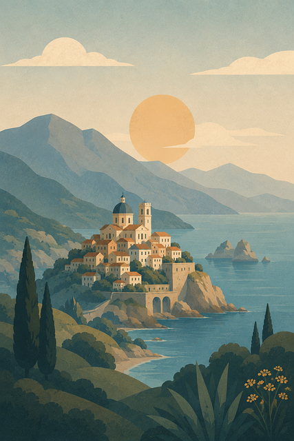 Free mediterranean village coastal town italian architecture vector