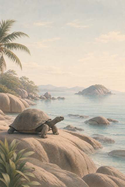 Free giant tortoise tropical island rocky coastline vector