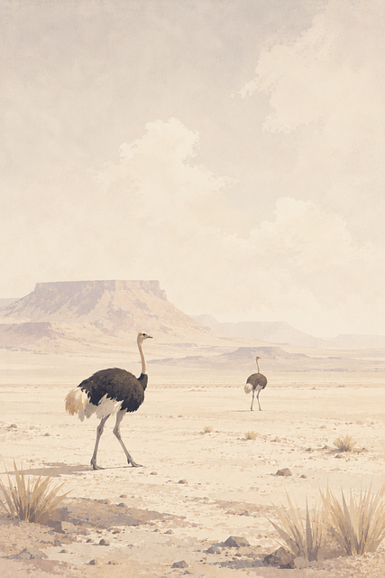 Free ostrich desert landscape vector