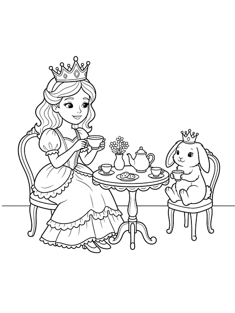 Free coloring page princess bunny illustration