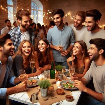 Fiesta, Amigos, Risa, Vino, Interior