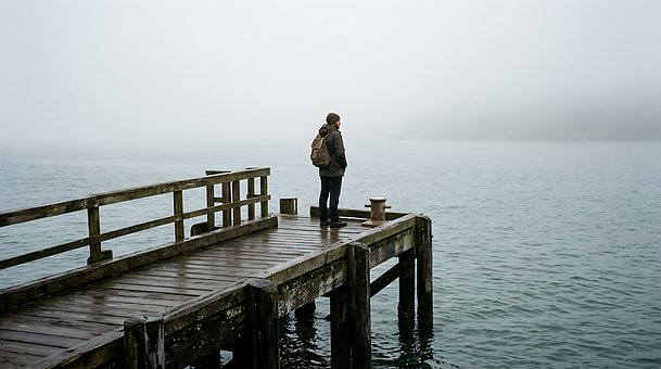 Havn, Tåke, Ensom, Atmosfærisk, Brygge