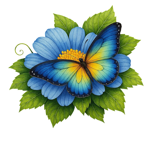 Free butterfly flower leaves illustration