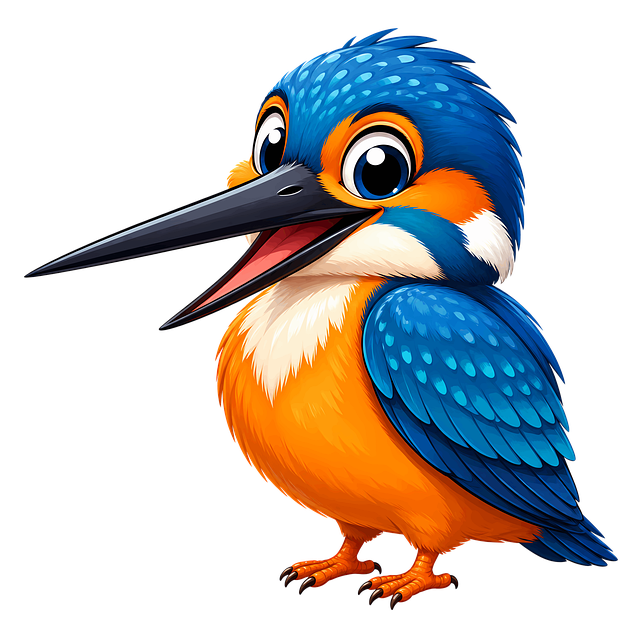 Free kingfisher caricature blue bird orange bird illustration
