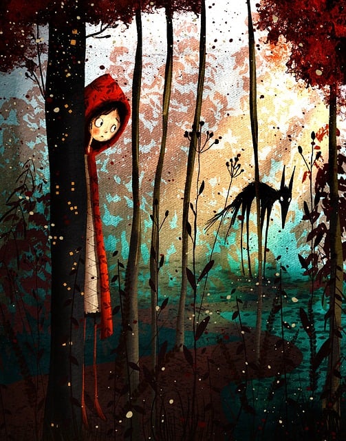 Free little red riding hood wolf forest illustration